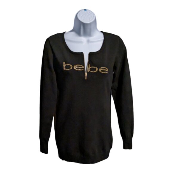 BeBe Zip Front Logo Sweater Tunic- NWT - size Large - Picture 2 of 4